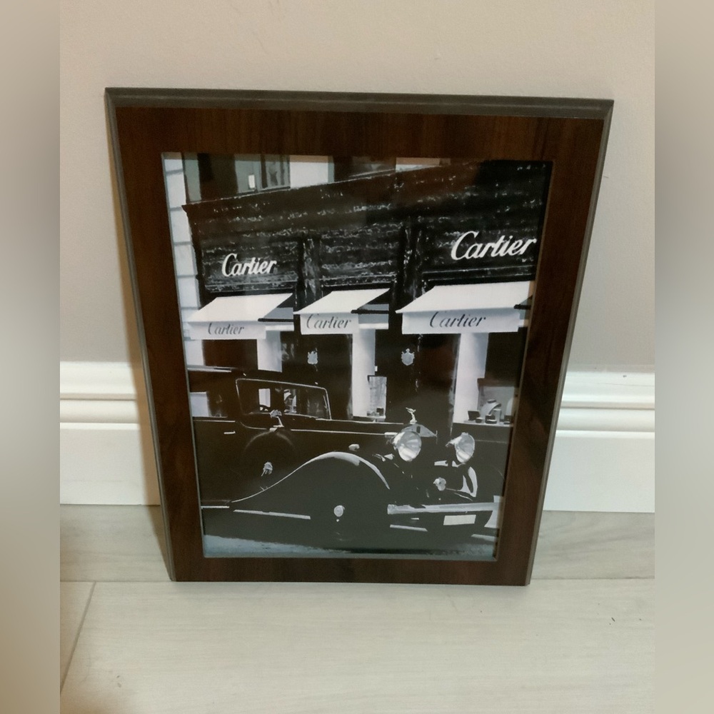 Framed Cartier Storefront  Vintage Car Brown Frame 10” x 12” Parisian Chic Decor